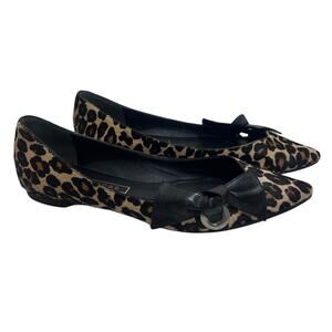 Marc Jacobs Rita Leopard Pointy Ballerina Flat Shoes 38/8 Leather Knotted Bow